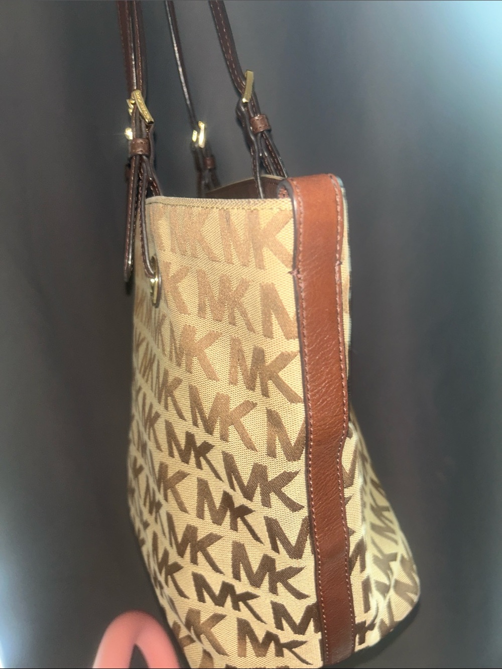 Michael Kors Tan and Brown MK Logo Tote - Picture 5 of 6